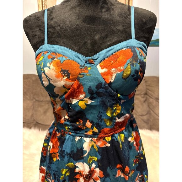 Floral Maxi Sundress LG Adjustable Spaghetti Straps Smocked Back Boho Hippie - Picture 3 of 11